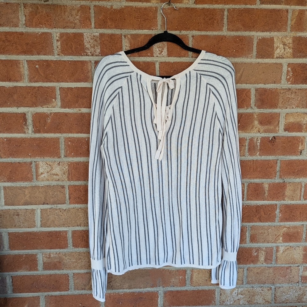 Hinge Cream Stripe Sweater with Tie Back - Medium - Picture 9 of 9
